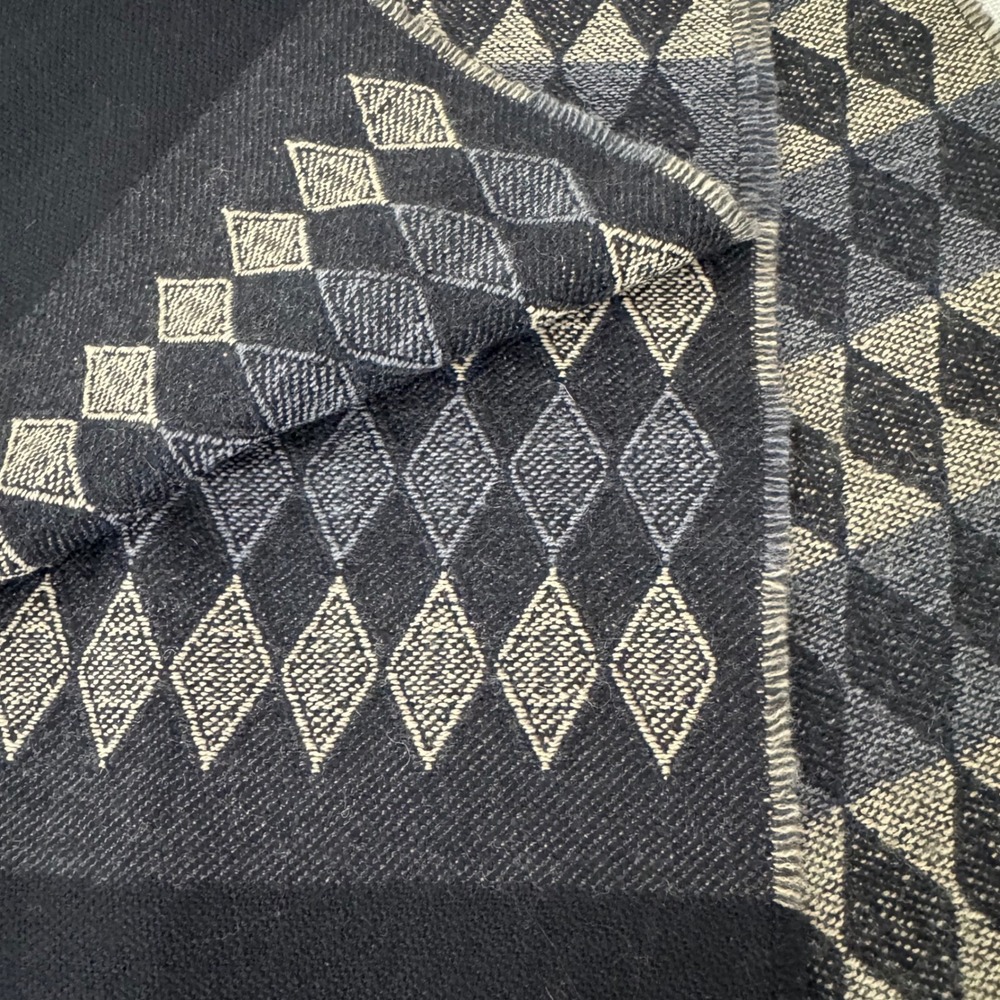 Chelsey II Wool Scarf Diamond Pattern 12x62 Black/Blue/Tan - Picture 4 of 4